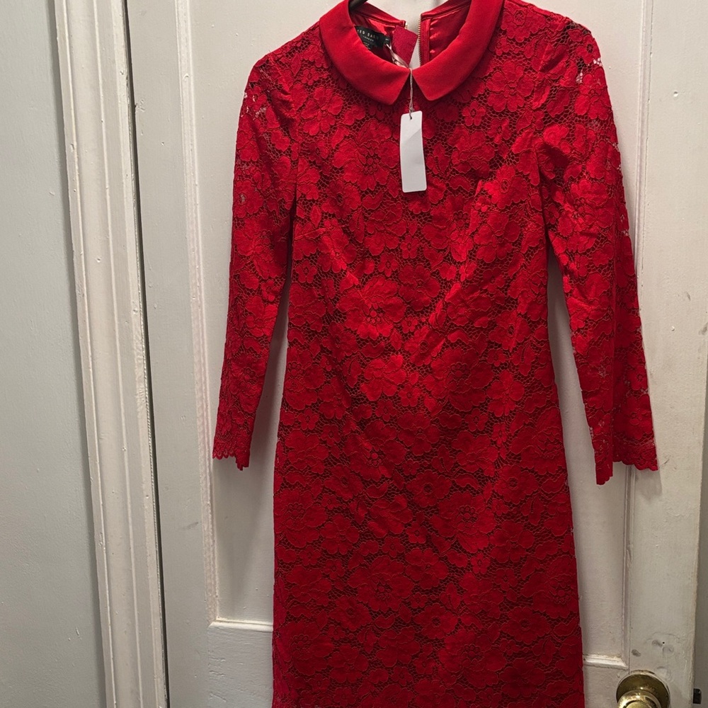 Ted Baker London Red Lace Long Sleeve Dress